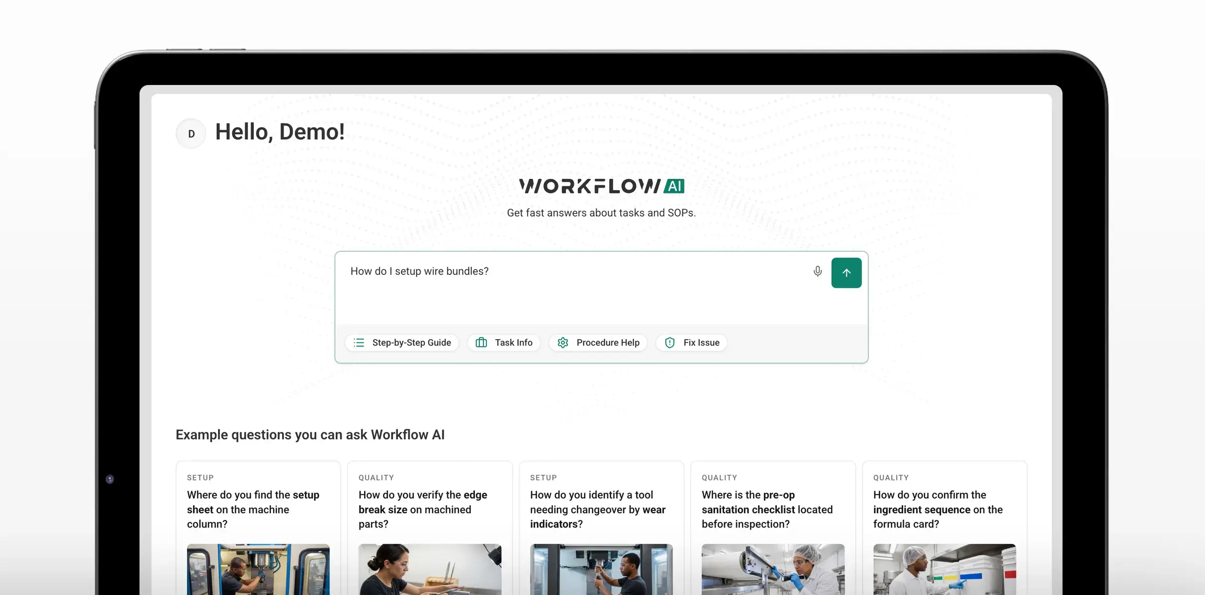 Worker asking a question and getting verified steps instantly