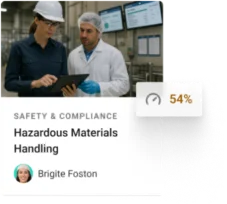 Hazardous materials handling card showing 54% completion.