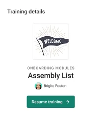 Training details card for Assembly List onboarding module.